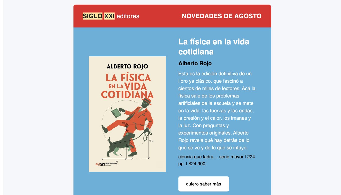 Newsletter de novedades maquetada y lista para enviar