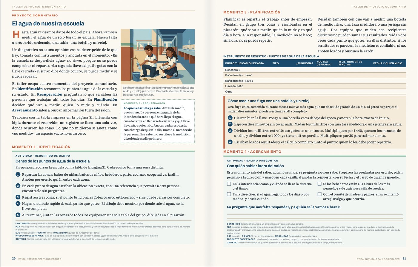 Doble página maquetada del cuadernillo de actividades generado por la IA